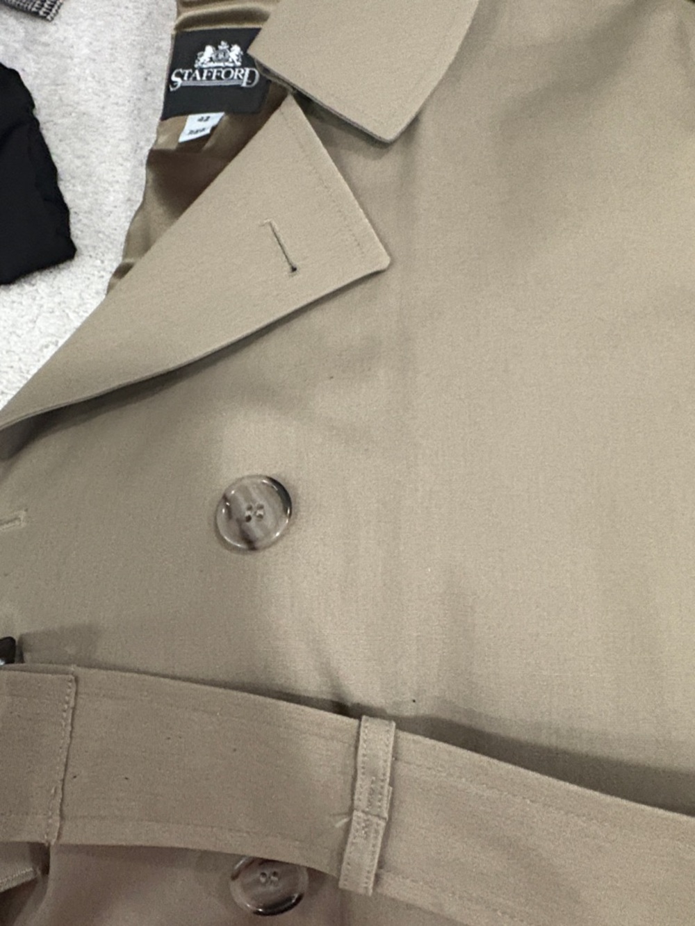 Stafford Men's Beige Trench Coat with Gray Faux Fur Lining